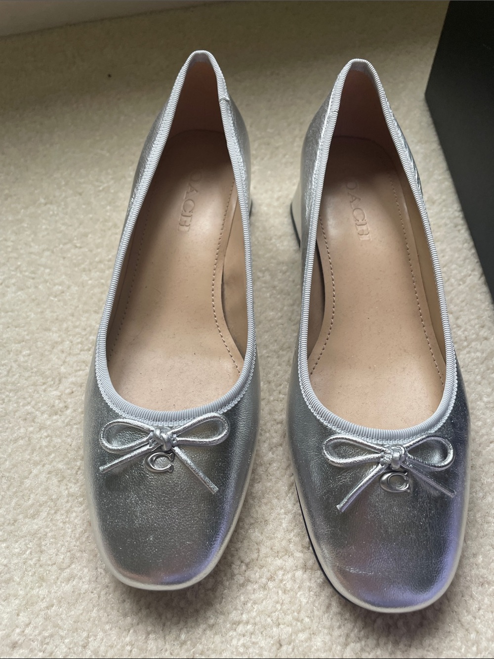 Coach Metallic Silver Ballet Flats with Bow Accent NEW! Never worn! - Picture 2 of 9